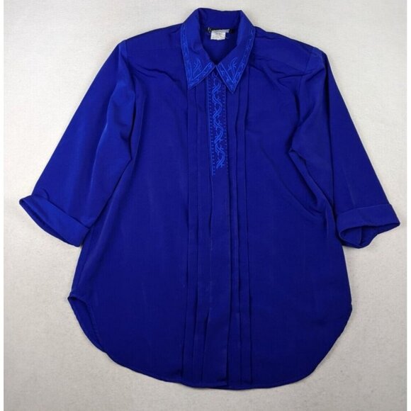 LENI LENI - VINTAGE WOMEN'S PURPLE-BLUE EMBROIDERED 3/4 SLEEVE BLOUSE TOP - 18W - Picture 1 of 12